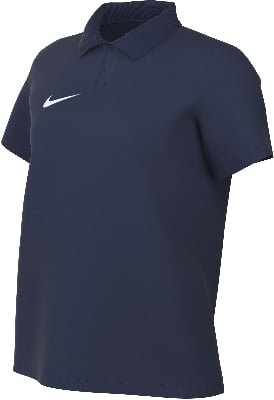 Ein dunkelblaues Nike Poloshirt mit weißem Logo auf der linken Brust.