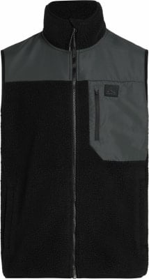 Schwarze Herrenweste aus Fleece mit grauen Einsätzen und Tasche. Schwarze Herrenweste aus Fleece mit grauen Einsätzen und Tasche.