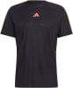 Schwarzes Adidas-T-Shirt mit rosa Logo und Textur.