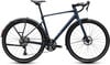 Blauer Gravelbike mit Schutzblechen und Gepäckträger, bereit für Abenteuer.