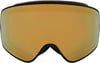 Eine Skibrille mit großem Spiegelglas und schwarzem Rahmen.