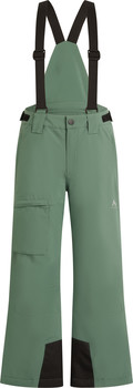 Grüne Skihose mit Latz und schwarzen Trägern.