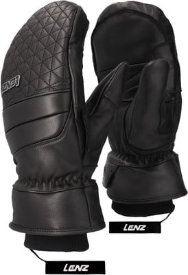Schwarze Lederfäustlinge mit Steppung und LENZ-Logo am Handgelenk. Schwarze Lederfäustlinge mit Steppung und LENZ-Logo am Handgelenk.