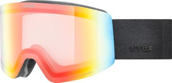 Uvex Skibrille mit verspiegeltem Farbglas und schwarzem Band.