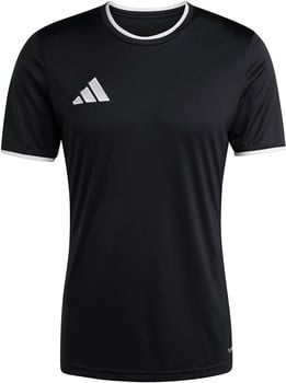 Schwarzes Adidas T-Shirt mit weißem Logo und Besatz
