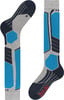 Falke Skisocken mit blauen und grauen Elementen und R-Markierung.