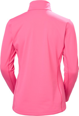 Rückansicht einer pinkfarbenen Damenjacke mit langen Ärmeln und Stehkragen.