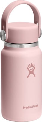 Eine rosa Hydro Flask Flasche mit Henkel und Logo.