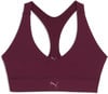 Damen-Weinrote Puma-Sport-BH mit Logo auf der Vorderseite.