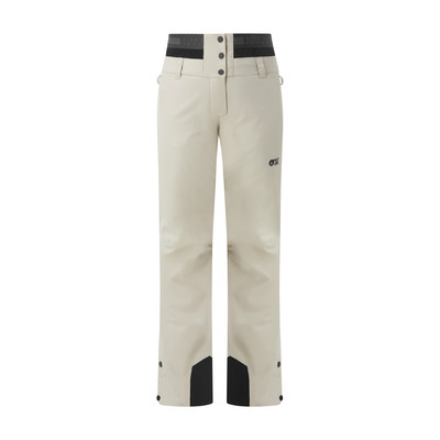 Damen-Skihose in Beige mit schwarzem Bund und Logo. Damen-Skihose in Beige mit schwarzem Bund und Logo.