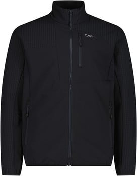 Schwarze Herrenjacke mit texturierten Einsätzen und CMP-Logo auf der Brust.