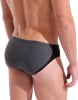 Ansicht des Rückens eines Mannes in dunkelgrauer Badehose mit schwarzen Seiten.