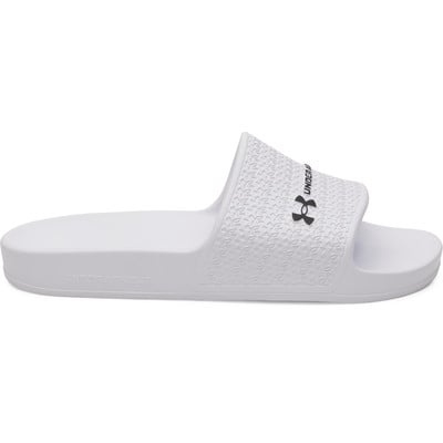 Fehér Under Armour férfi papucs logóval és mintával. Fehér Under Armour férfi papucs logóval és mintával.