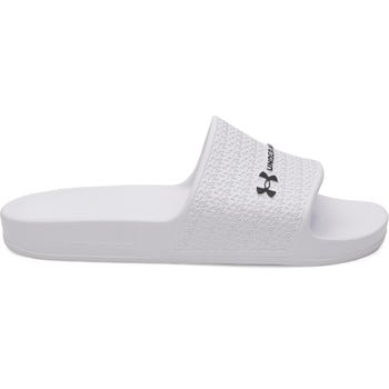 Fehér Under Armour férfi papucs logóval és mintával.