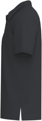 Schwarzes Poloshirt mit kurzen Ärmeln und Kragen, von der Seite gesehen. Schwarzes Poloshirt mit kurzen Ärmeln und Kragen, von der Seite gesehen.