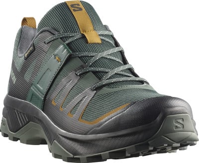Herren-Wanderschuh von Salomon mit Gore-Tex-Membran in Dunkelgrün. Herren-Wanderschuh von Salomon mit Gore-Tex-Membran in Dunkelgrün.
