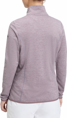 Damen-Fleecejacke in Lila mit Stehkragen, Rückansicht. Damen-Fleecejacke in Lila mit Stehkragen, Rückansicht.
