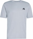 Graues T-Shirt mit kurzen Ärmeln und schwarzem Adidas-Logo.