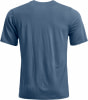 Blaues Herren-T-Shirt mit kurzen Ärmeln, von hinten gezeigt.