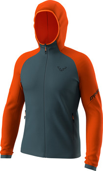 Zweifarbige Herrenjacke mit durchgehendem Reißverschluss, Kapuze und Logo.