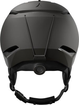 Schwarzer Atomic-Skihelm mit verstellbarem Riemen und Größenverstellung. Schwarzer Atomic-Skihelm mit verstellbarem Riemen und Größenverstellung.