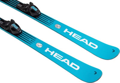 HEAD-Ski mit schwarzen Streifen und blauer Oberfläche.