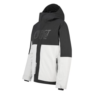 Eine schwarz-weiße Jacke mit Picture-Logo auf der Brust und Kapuze. Eine schwarz-weiße Jacke mit Picture-Logo auf der Brust und Kapuze.