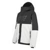 Eine schwarz-weiße Jacke mit Picture-Logo auf der Brust und Kapuze.