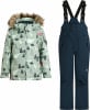 Kinder-Winterjacke und Latzhose mit Bären- und Baumdruck.