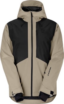 Beige Jacke mit schwarzen Einsätzen und SCOTT-Logo am Ärmel.