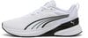 Weißer Puma-Sportschuh mit schwarzen und hellblauen Streifen und Logo.