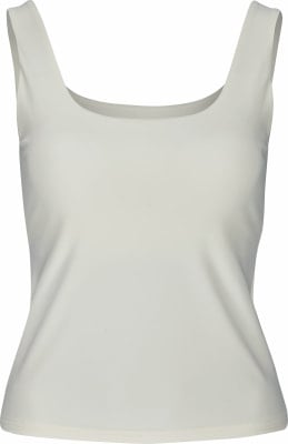 Damen-Tanktop in Weiß mit Rundhalsausschnitt. Damen-Tanktop in Weiß mit Rundhalsausschnitt.
