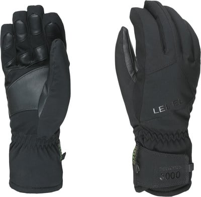 Schwarze Skihandschuhe mit Ledereinsätzen und LEVEL-Logo. Schwarze Skihandschuhe mit Ledereinsätzen und LEVEL-Logo.