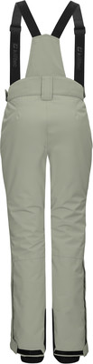 Rückansicht einer hellen Skihose mit Latz und schwarzen Trägern. Rückansicht einer hellen Skihose mit Latz und schwarzen Trägern.