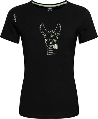 Schwarzes T-Shirt mit kurzem Ärmel und einem Lama mit Blume. Schwarzes T-Shirt mit kurzem Ärmel und einem Lama mit Blume.