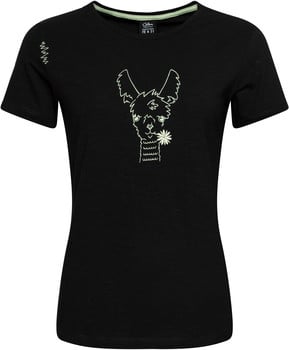Schwarzes T-Shirt mit kurzem Ärmel und einem Lama mit Blume.