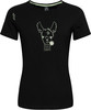 Schwarzes T-Shirt mit kurzem Ärmel und einem Lama mit Blume.