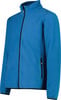 Eine blaue Fleecejacke mit Reißverschluss und hohem Kragen.
