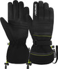 Schwarze Reusch Skihandschuhe mit limettengrünen Akzenten und verstellbarem Handgelenk.