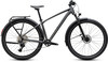 Graues Mountainbike mit Schutzblechen, Gepäckträger und Federgabel.