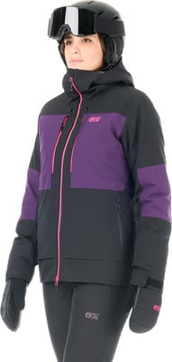 Damen-Skijacke mit violetten und schwarzen Einsätzen und pinkem Reißverschluss.