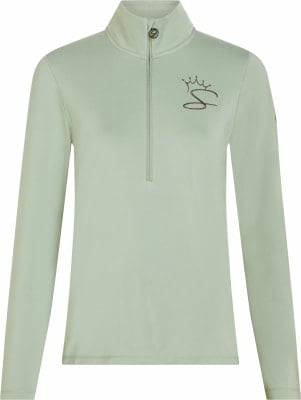 Hellgrünes Damen-Langarmshirt mit Logo auf der Brust. Hellgrünes Damen-Langarmshirt mit Logo auf der Brust.