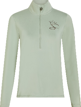 Hellgrünes Damen-Langarmshirt mit Logo auf der Brust.