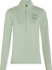 Hellgrünes Damen-Langarmshirt mit Logo auf der Brust.