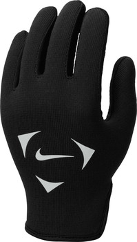 Schwarze Nike-Handschuhe mit weißem Logo und dreieckigen Elementen.