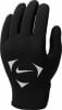 Schwarze Nike-Handschuhe mit weißem Logo und dreieckigen Elementen.