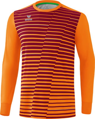 Orange Langarmshirt mit dunkelrotem Streifenmuster. Orange Langarmshirt mit dunkelrotem Streifenmuster.