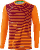 Orange Langarmshirt mit dunkelrotem Streifenmuster.