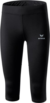 Schwarze Erima 3/4-Leggings mit Logo auf dem Oberschenkel. Schwarze Erima 3/4-Leggings mit Logo auf dem Oberschenkel.