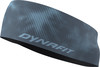 Graues Dynafit Stirnband mit blauem Punktmuster und Logo.